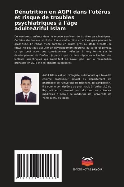 Produktbild: D&eacute;nutrition en AGPI dans l'ut&eacute;rus et risque de troubles psychiatriques &agrave; l'&acirc;ge adulteAriful Islam