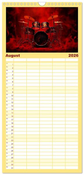 Produktbild: Familienplaner 2026 - Taktvolle Kunst: Der bunte Schlagzeugkalender mit 5 Spalten (Wandkalender, 21 x 45 cm) CALVENDO
