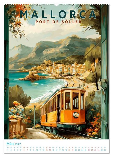 Produktbild: Mallorca - Old School Poster Style (Wandkalender 2027 DIN A2 hoch), CALVENDO Monatskalender