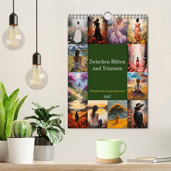 Produktbild: Zwischen Bl&uuml;ten und Tr&auml;umen - 12 kunstvolle Frauenportraits (Wandkalender 2027 DIN A4 hoch), CALVENDO Monatskalender