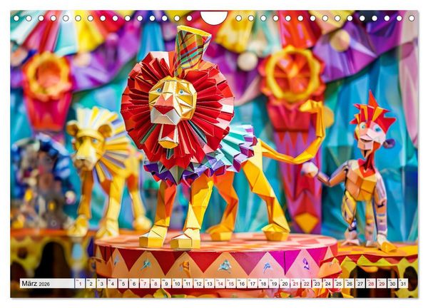 Produktbild: Bunter Origami Zirkus - Farbenfroher Zirkusspa&szlig; mit Origami-Figuren (Wandkalender 2026 DIN A4 quer), CALVENDO Monatskalender