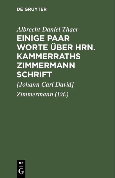 Produktbild: Einige Paar Worte &uuml;ber Hrn. Kammerraths Zimmermann Schrift