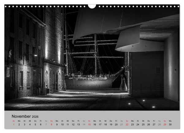 Produktbild: Hansestadt Stralsund bei Nacht (mit GPS-Koordinaten) (Wandkalender 2026 DIN A3 quer), CALVENDO Monatskalender