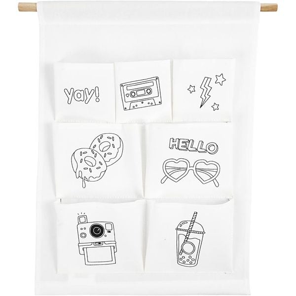 Produktbild: Creativ Company Wohndekoration mit Stoff Organizer-Tasche zum Aufh&auml;ngen, Wei&szlig;, H 46 cm, B 34 cm, 145 g, 1 Stk
