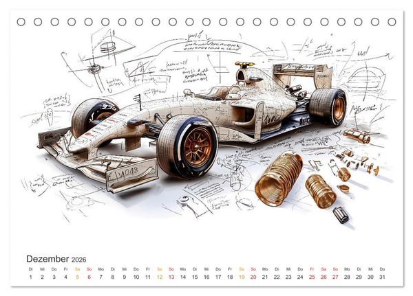 Produktbild: Rennwagen - Design Studien (Tischkalender 2026 DIN A5 quer), CALVENDO Monatskalender