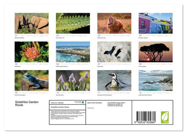Produktbild: S&uuml;dafrika Garden Route (Wandkalender 2026 DIN A4 quer), CALVENDO Monatskalender