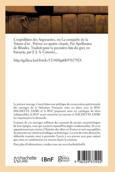 Produktbild: L'exp&eacute;dition des Argonautes ou La conqu&ecirc;te de la Toison d'or, po&egrave;me en quatre chants