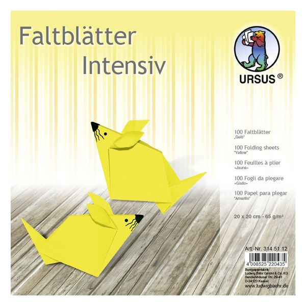 Produktbild: URSUS Falten Faltbl&auml;tter Uni intensiv, Plakatkarton, 65 g/m&sup2;, 20 x 20 cm, gelb