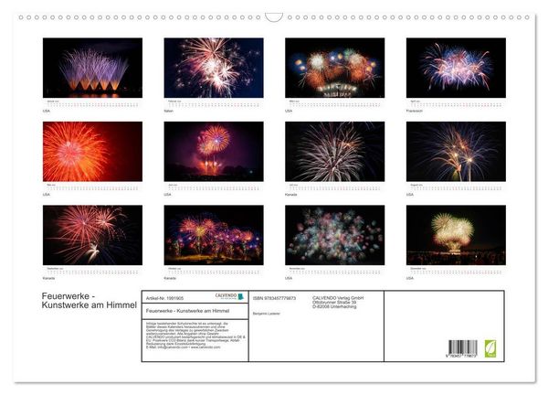 Produktbild: Feuerwerke - Kunstwerke am Himmel (Wandkalender 2026 DIN A2 quer), CALVENDO Monatskalender