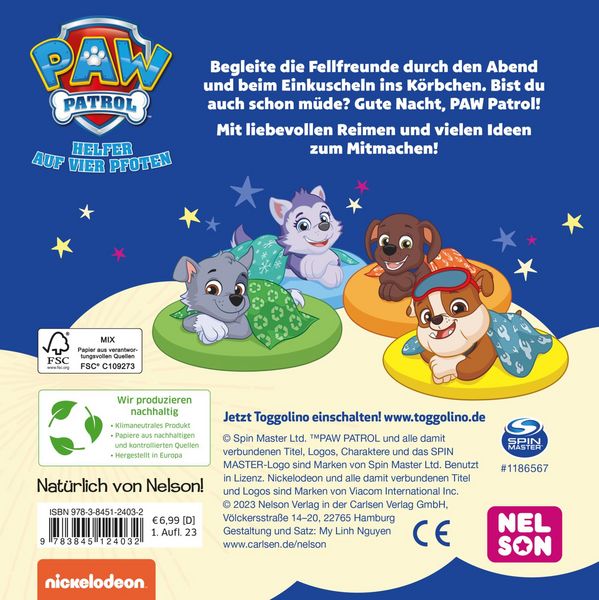 Produktbild: PAW Patrol Pappbilderbuch: Ab ins Bett, PAW Patrol!