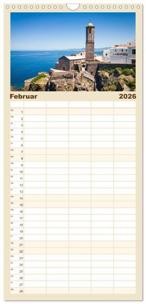 Produktbild: Familienplaner 2026 - Sardinien. Sch&ouml;ne Landschaften und bunte St&auml;dte. mit 5 Spalten (Wandkalender, 21 x 45 cm) CALVENDO