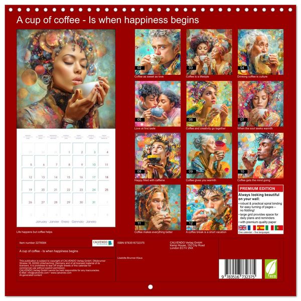 Produktbild: A cup of coffee - Is when happiness begins (Wall Calendar 2026 12 &times; 12 Inch) CALVENDO 12 Month Wall Calendar