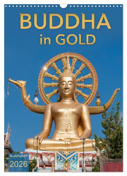 Produktbild: BUDDHA in GOLD (Wandkalender 2026 DIN A3 hoch), CALVENDO Monatskalender