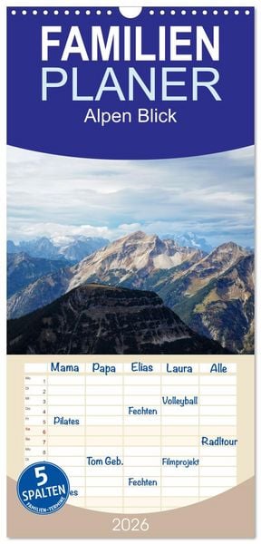 Produktbild: Familienplaner 2026 - Alpen Blick mit 5 Spalten (Wandkalender, 21 x 45 cm) CALVENDO