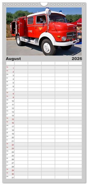 Produktbild: Familienplaner 2026 - Feuerwehrautos mit 5 Spalten (Wandkalender, 21 x 45 cm) CALVENDO
