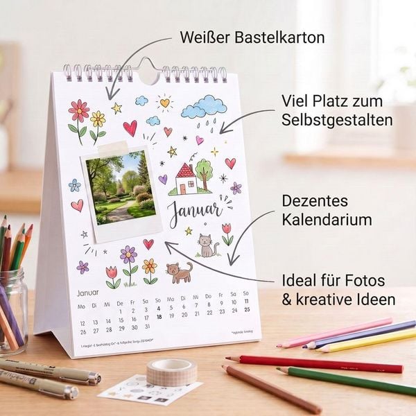 Produktbild: Kreativkalender Tischaufsteller hoch wei&szlig; 2027
