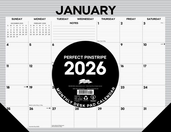 Produktbild: Pinstripe 2026 22 X 17 Large Monthly Deskpad
