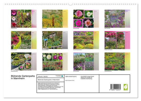 Produktbild: Bl&uuml;hende Gartenparks in Mannheim (hochwertiger Premium Wandkalender 2026 DIN A2 quer), Kunstdruck in Hochglanz