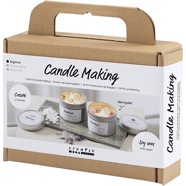 Produktbild: Creativ Company Mini Kreativ Set Kerzengie&szlig;en, Sojawachskerze mit Aventurin und Amethyst, Creme