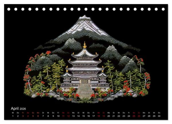 Produktbild: Japanische Stickerei - Hommage an die &Auml;sthetik des Landes (Tischkalender 2026 DIN A5 quer), CALVENDO Monatskalender