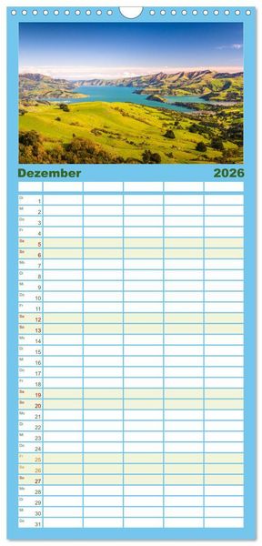Produktbild: Familienplaner 2026 - Neuseeland Luftaufnahmen mit 5 Spalten (Wandkalender, 21 x 45 cm) CALVENDO