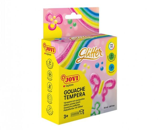 Produktbild: JOVI Gouache Tempera Plakatfarbe, GLITTER-Farben, 4 Dosen 35 ml