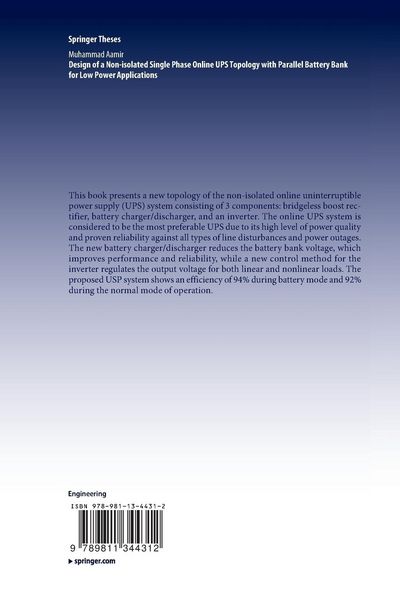 Produktbild: Design of a Non-isolated Single Phase Online UPS Topology with Parallel Battery Bank for Low Power Applications