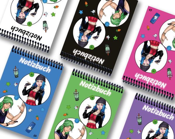 Produktbild: A 4 Notizblock Manga Quinn und Enora, blau, kariert