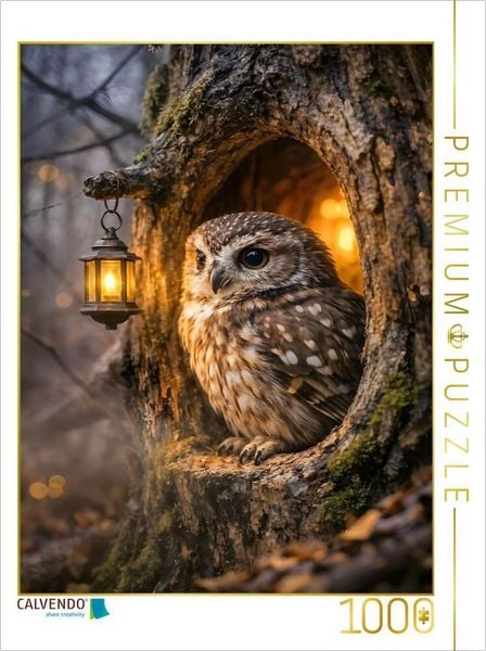 CALVENDO Puzzle Die kleine Eule an ihrer Baumhöhle | 1000 Teile Lege-Größe 64x48cm Foto-Puzzle für glückliche Stunden