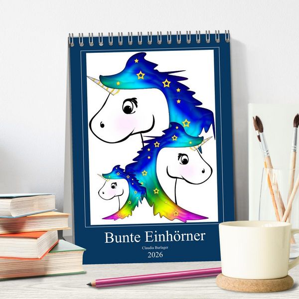 Produktbild: Bunte Einh&ouml;rner (Tischkalender 2026 DIN A5 hoch), CALVENDO Monatskalender