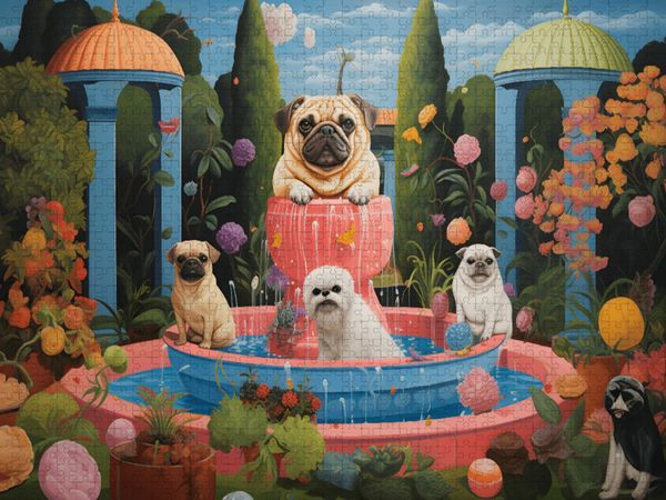 Produktbild: CALVENDO Puzzle Hunde baden im Springbrunnen | 1000 Teile Lege-Gr&ouml;&szlig;e 64x48cm Foto-Puzzle f&uuml;r gl&uuml;ckliche Stunden