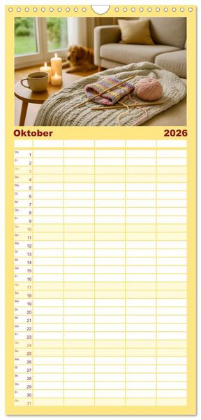 Produktbild: Familienplaner 2026 - Stricken und Wolle mit 5 Spalten (Wandkalender, 21 x 45 cm) CALVENDO