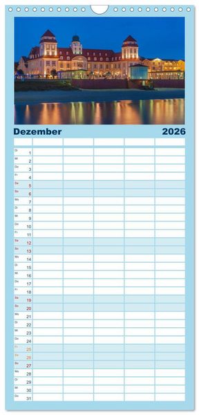 Produktbild: Familienplaner 2026 - Ostseebad Binz &ndash; Zeit f&uuml;r Erholung mit 5 Spalten (Wandkalender, 21 x 45 cm) CALVENDO