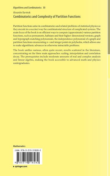 Produktbild: Combinatorics and Complexity of Partition Functions