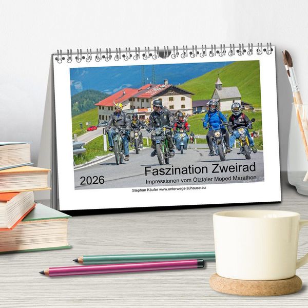 Produktbild: Faszination Zweirad - Impressionen vom &Ouml;tztaler Moped Marathon (Tischkalender 2026 DIN A5 quer), CALVENDO Monatskalender