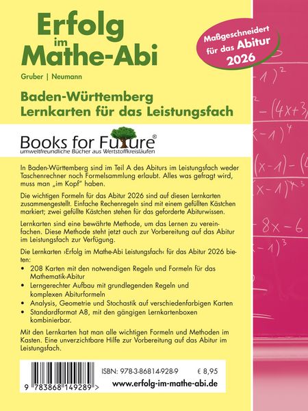 Produktbild: Erfolg im Mathe-Abi 2025, 208 Lernkarten Leistungsfach Allgemeinbildendes Gymnasium Baden-W&uuml;rttemberg