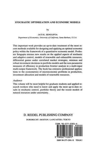 Produktbild: Stochastic Optimization and Economic Models