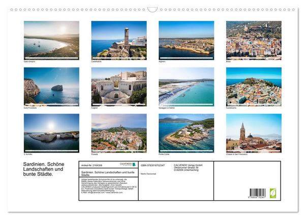 Produktbild: Sardinien. Sch&ouml;ne Landschaften und bunte St&auml;dte. (Wandkalender 2026 DIN A2 quer), CALVENDO Monatskalender