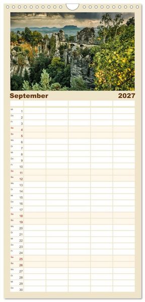 Produktbild: Familienplaner 2027 - Dresden und Elbsandsteingebirge mit 5 Spalten (Wandkalender, 21 x 45 cm) CALVENDO