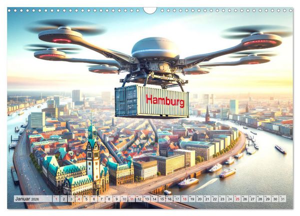 Produktbild: Die Zukunft im Hamburger Hafen: Visionen und M&ouml;glichkeiten von Morgen. (Wandkalender 2026 DIN A3 quer), CALVENDO Monatskalender
