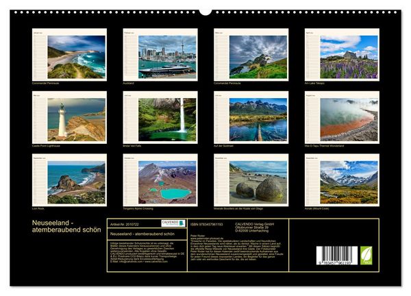 Produktbild: Neuseeland - atemberaubend sch&ouml;n (hochwertiger Premium Wandkalender 2026 DIN A2 quer), Kunstdruck in Hochglanz