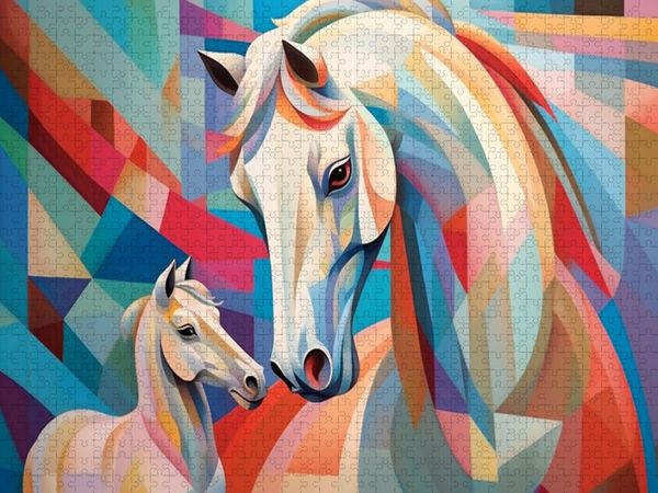 Produktbild: CALVENDO Puzzle Wundersch&ouml;ne wei&szlig;e Stute mit Fohlen - Pferde | 1000 Teile Lege-Gr&ouml;&szlig;e 64x48cm Foto-Puzzle f&uuml;r gl&uuml;ckliche Stunden