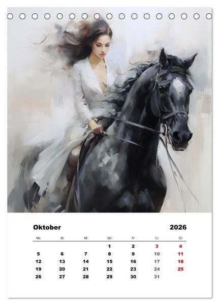 Produktbild: Hoch zu Ross. Mit Reiter-Aquarellen durch die Jahreszeiten (Tischkalender 2026 DIN A5 hoch), CALVENDO Monatskalender