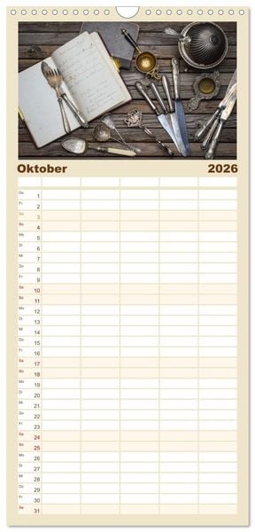 Produktbild: Familienplaner 2026 - K&uuml;chenutensilien mit 5 Spalten (Wandkalender, 21 x 45 cm) CALVENDO