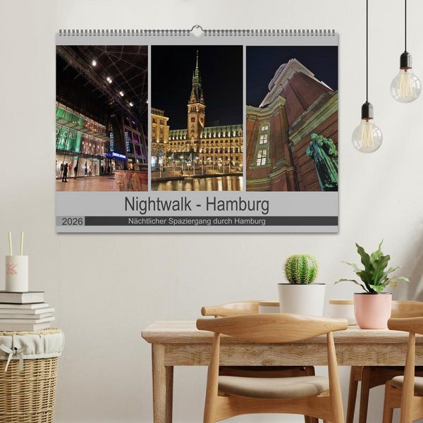 Produktbild: Nightwalk - Hamburg (Wandkalender 2026 DIN A2 quer), CALVENDO Monatskalender