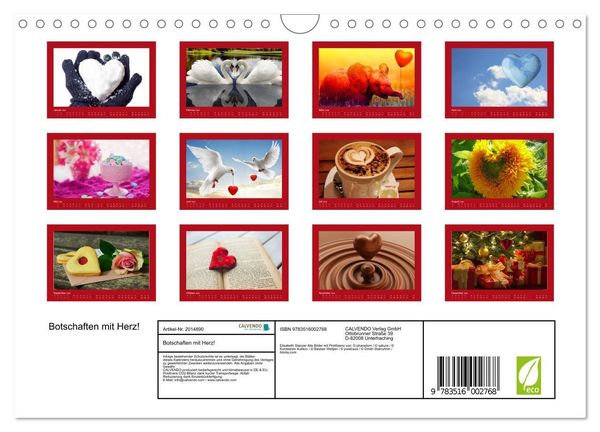Produktbild: Botschaften mit Herz! (Wandkalender 2026 DIN A4 quer), CALVENDO Monatskalender