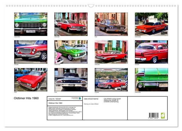 Produktbild: Oldtimer Hits 1960 (Wandkalender 2026 DIN A2 quer), CALVENDO Monatskalender