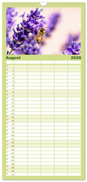 Produktbild: Familienplaner 2026 - Die Wunderwelt der Biene mit 5 Spalten (Wandkalender, 21 x 45 cm) CALVENDO