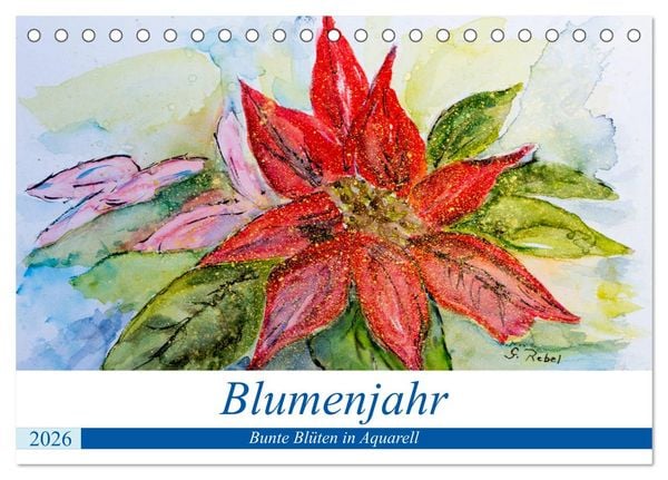 Produktbild: Blumenjahr - Bunte Bl&uuml;ten in Aquarell (Tischkalender 2026 DIN A5 quer), CALVENDO Monatskalender