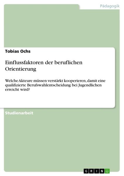 Einflussfaktoren der beruflichen Orientierung, Taschenbuch von Tobias Ochs, GRIN, 9783346017147